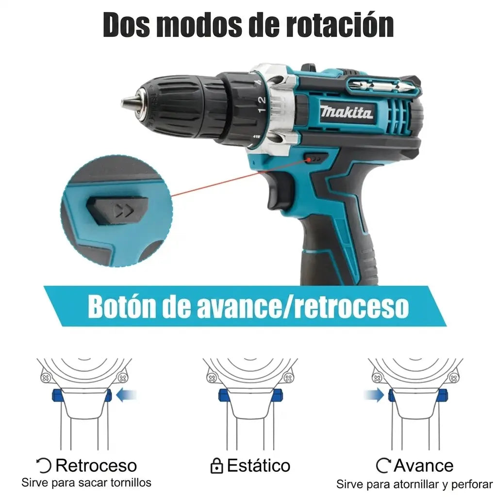 TALADRO INALÁMBRICO con PERCUTOR + 24 ACCESORIOS + 2 BATERIAS 48V
