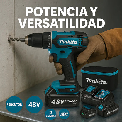 TALADRO INALÁMBRICO con PERCUTOR + 24 ACCESORIOS + 2 BATERIAS 48V