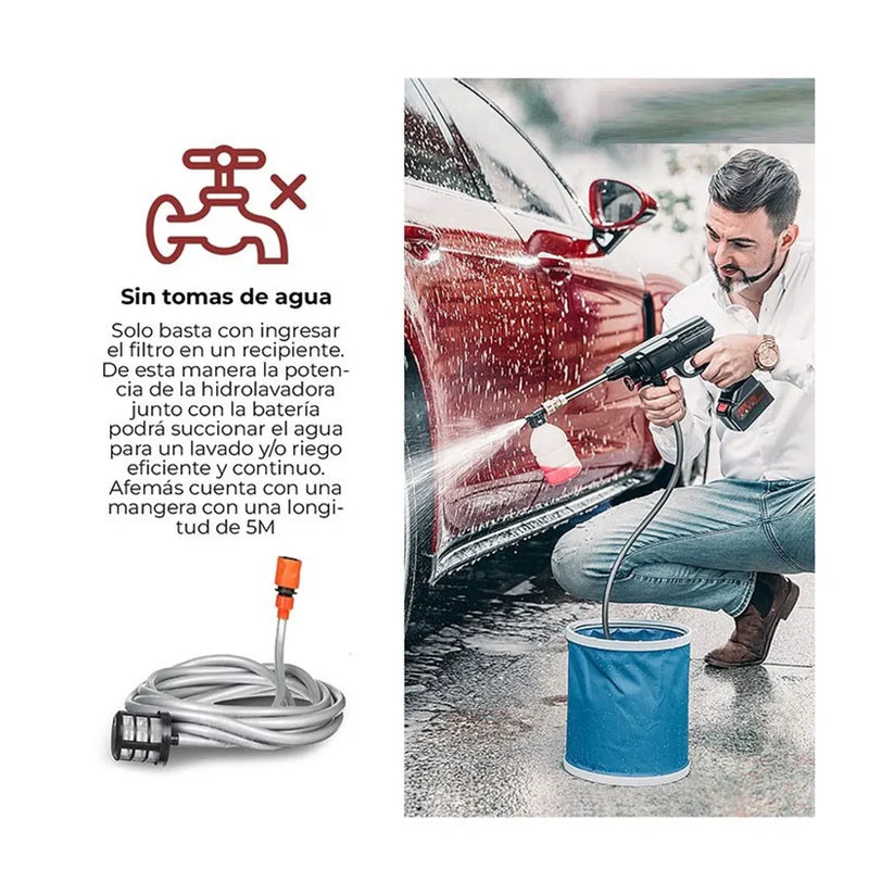 Hidrolavadora Portátil Recargable 2 Baterías + Aspiradora Vacum 3 en 1 TurboJet™